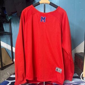 Men's Red Crewneck Sweater with Athletic Patch